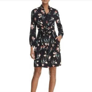 Rebecca Taylor Long Sleeve Button Front Tie Waist Floral Print Dress Women's 8
